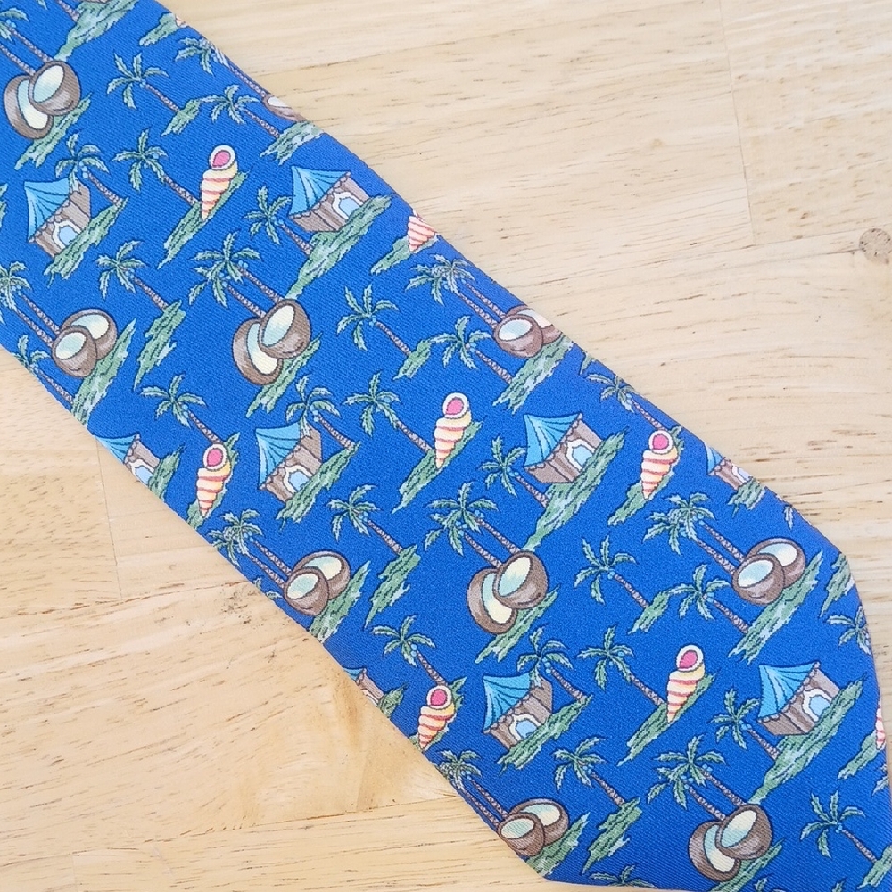 Hermes Blue *PRINT* Tie with Tropical Motif